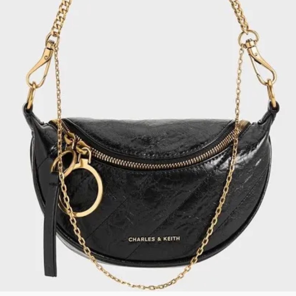 Charles & Keith Black Crossbody Bag with Gold Chain